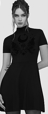 Killstar short sleeve Foxbell mini dress with velvet forage artwork