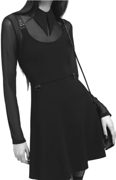 Killstar Ruby Revenge black soft stretch viscose poly fitted mini dress with pu straps, back zip