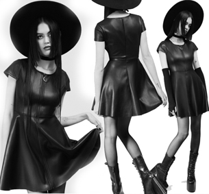 Killstar black Dark Whisper short sleeve,soft pu vinyl fit and flare dress