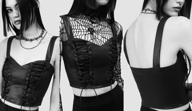 Killstar Nyxian black textured pu vinyl corset double laced top