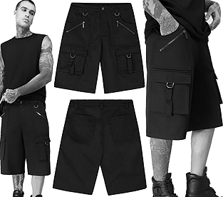 Killstar Dead Tropic black stretch soft poly cotton cargo shorts