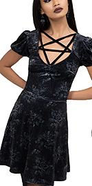 Killstar black floral print velvet Moonlit Pentacle short sleeve dress