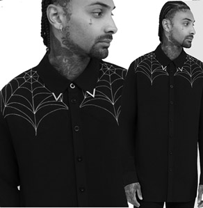 Killstar black long sleeve button down mens Web Ripper shirt