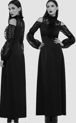 Killstar black poly Isabeau's Curse long lace sleeve dress