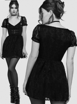Killstar black burnout organza Beneath the Moon puff sleeve mini dress