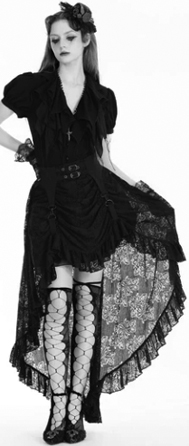 Dark in Love  gothic princess black lace high low skirt