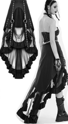 Dark in Love Black metal studded punk mini skirt with metal mesh tail, straps, pockets