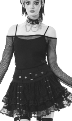 Dark in Love punk black wide waistband ruffled skirt