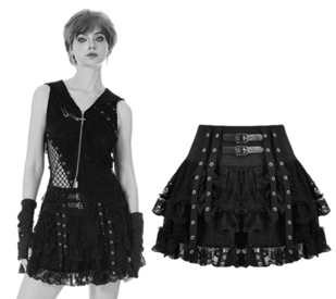 Dark in Love black punk eyelet lace layered miniskirt