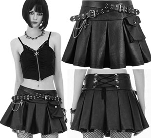 Dark in Love black punk pu pleather buckle mini skirt with pockets