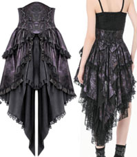 Dark in Love gothic hi low lace trimmed ruffled black/purple lace corset skirt