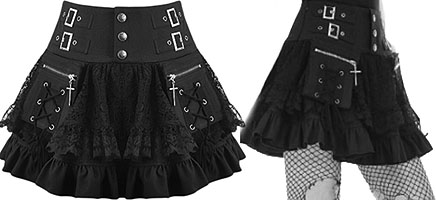 Dark in Love black gothic lolita lace trim buckle skirt
