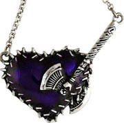 Purple heart with spikes and ax necklace