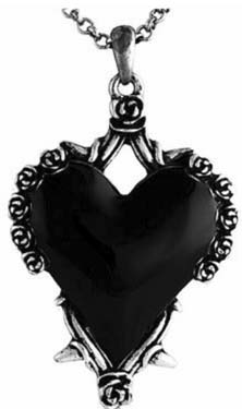 Black heart roses thorns necklace