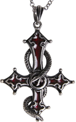 Celtic inverted cross with coiled snake necklace