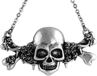 Skull cross bones silvertone necklace
