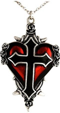 Large black cross red heart necklace