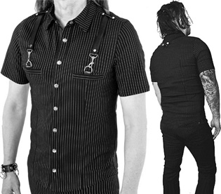 Lip Service Gangsta Pranksta rayon spandex bengaline pinstripe short sleeve mens shirt