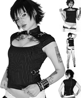 Lip Service black/white pinstripe Gangasta Pranksta Lock top