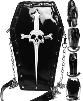 Lip Service shiny black pvc dagger coffin bag