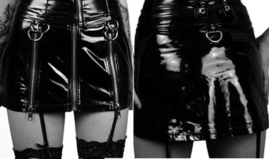Lip Service red shiny vinyl Von Zipper mini skirt
