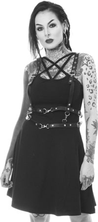 Heartless strappy pentagram neck stretchy Lunar short dress