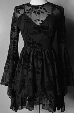 Witchwood velvet goth floral flocked witchy bell sleeve Melantha mini dress 