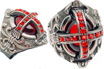 Mio Queena gothic red stone cross stainless steel ring
