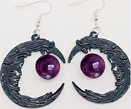 Mio Queena gothic moon face black crescent purple bead blackened earrings