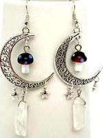 Mio Queena hollow moon mushroom white crystal pendant earrings