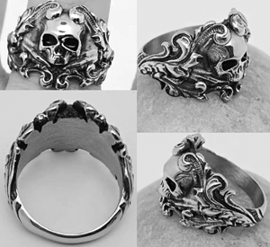 Mio Queena skull wave stainless steel ring