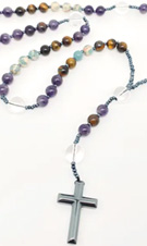 Amethyst tiger eye rosary cross necklace