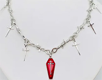 Mio Queena red gothic coffin cross sword thorn chain necklace