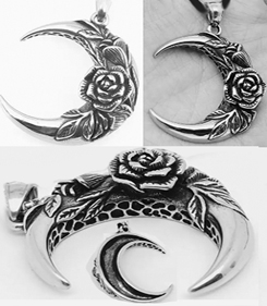 Mio Queena rose crescent moon stainless steel necklace