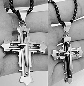 multi layer cross titanium steel pendant necklace