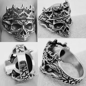 Mio Queena punk crown skull stainless steel ring