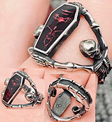 Mio Queena red skeleton gothic coffin stainless steel ring