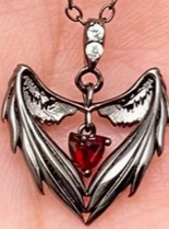 Sterling silver black heart wing charm pendant