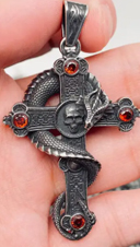 Dragon on skull red cross pendant necklace