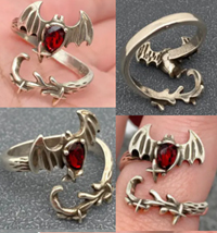 Mio Queena red cubic zirconia silver plate devil wing ring