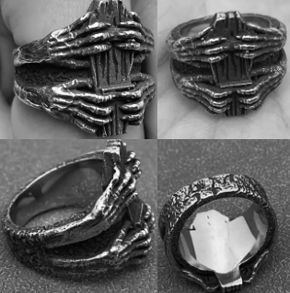 Skeleton hand stainless steel coffin ring