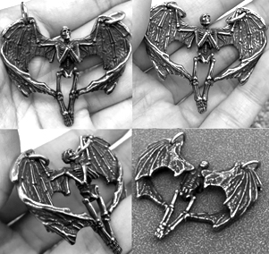 Gothic winged skull demon stainless steel pendant