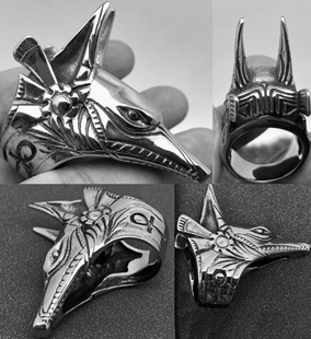 Mio Queena stainless steel Anubis Egyptian ankh ring