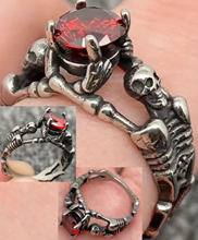 Gemstone skeleton hand stainless steel ring