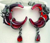 Mio Queena gunmetal black rose wrapped red crescent moon ring