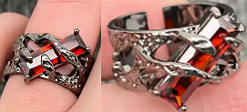 Mio Queena gothic square glass thorns black gunmetal ring