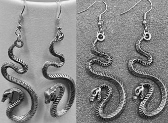 Mio Queena silvertone snake dangle earrings