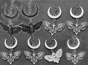 Mio Queena gothic moth moon dangle earrings