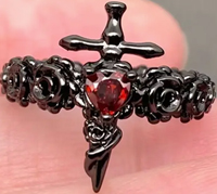 Mio Queena black rose sword red gem adjustable ring