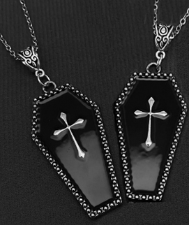 Mio Queena gothic coffin enamel cross charm necklace